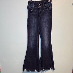 KanCan Dark Wash Flare Jeans with Triple-Button Waist